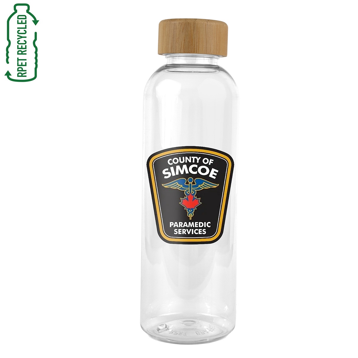 “CLEARLY” 22 oz Recycled RPET Bottle With Bamboo Cap